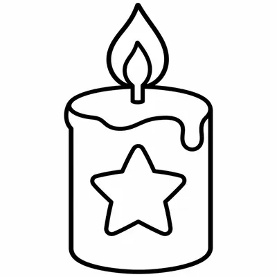 Große Weihnachtskerze mit Flamme und Stern, dicke Linien für Kleinkinder