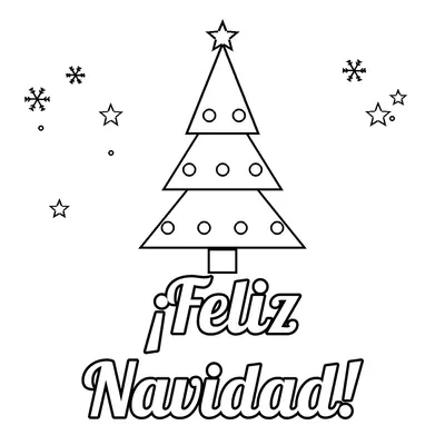 «¡Feliz Navidad!» en letra cursiva bajo un árbol de Navidad con bolas y una estrella