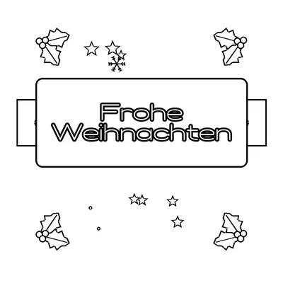 „Frohe Weihnachten“ auf einem Banner, mit Stechpalmenzweigen und Beeren in jeder Ecke