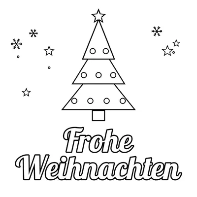 „Frohe Weihnachten“ in Schreibschrift unter einem Weihnachtsbaum mit Kugeln und Stern