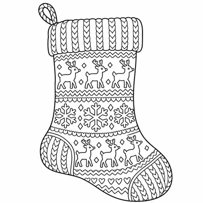 Knitted Christmas stocking with reindeer and snowflake patterns