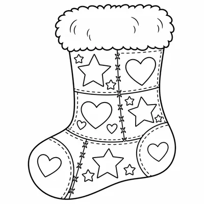 Patchwork Christmas stocking with stars, hearts and a fur cuff