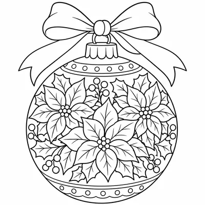 Runde Weihnachtskugel, bedeckt mit Poinsettien und oben mit einer großen Schleife
