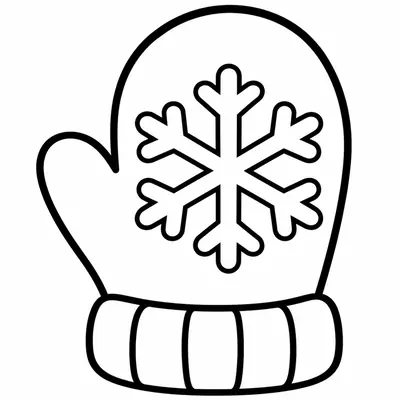Großer Winterfäustling mit einer Schneeflocke, leichtes Ausmalbild für Kleinkinder